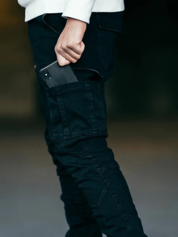 ⁦new Jeans Men Pants Wash Solid Color Multi Pockets Denim Mid Waist Cargo Jeans Plus Size Fahsion Casual Trousers Male Daily Wear⁩ – תמונה ⁦2⁩