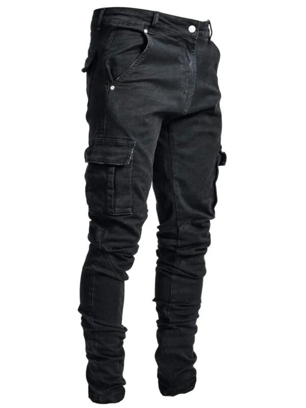 ⁦new Jeans Men Pants Wash Solid Color Multi Pockets Denim Mid Waist Cargo Jeans Plus Size Fahsion Casual Trousers Male Daily Wear⁩ – תמונה ⁦3⁩